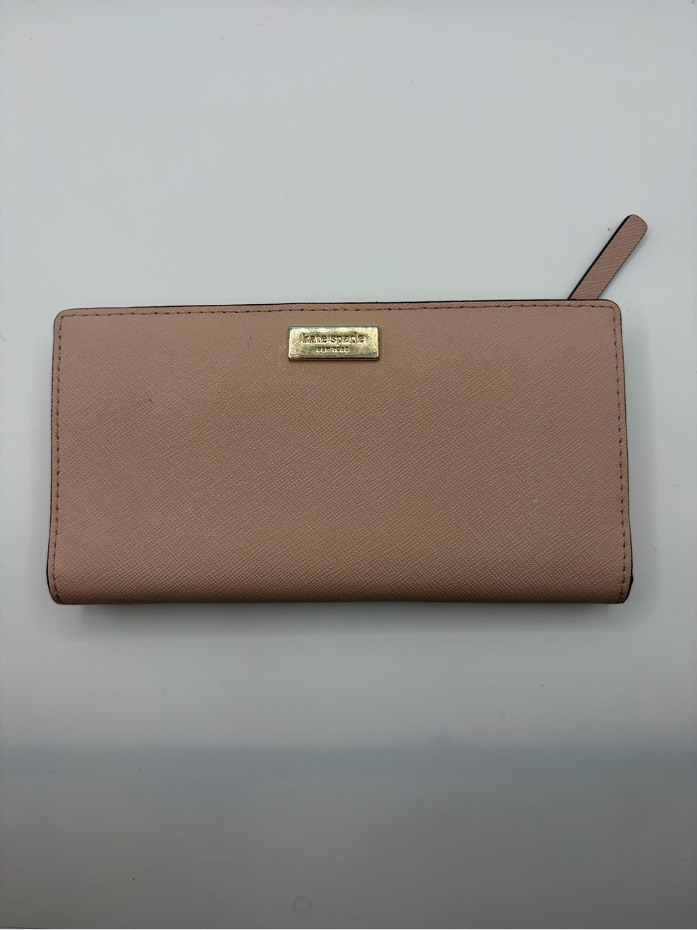 kate spade Pink Saffiano Zip-Around Wallet with Gold Plaque